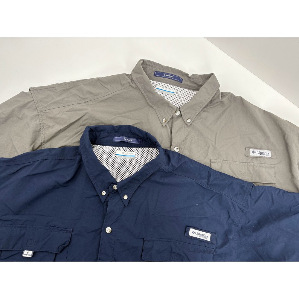 LOT (2) - Columbia PFG Bahama Men's Nylon Vented Short Sleeve Fishing Shirt, 4XL